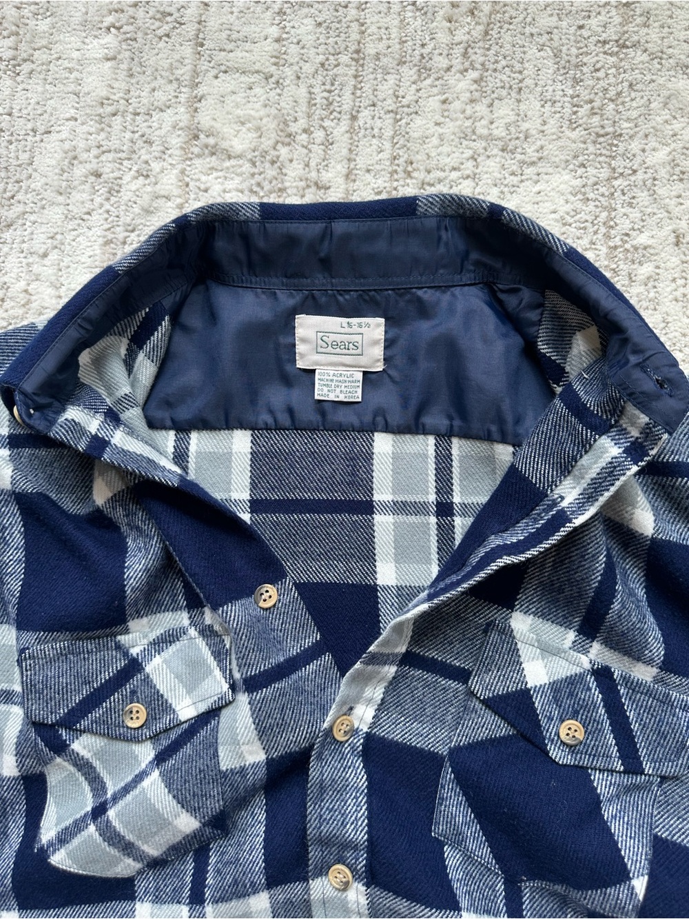 Vintage SEARS Flannel Button Down Shirt Large 16-16 1/2 Men’s 100% Acrylic - Picture 3 of 10